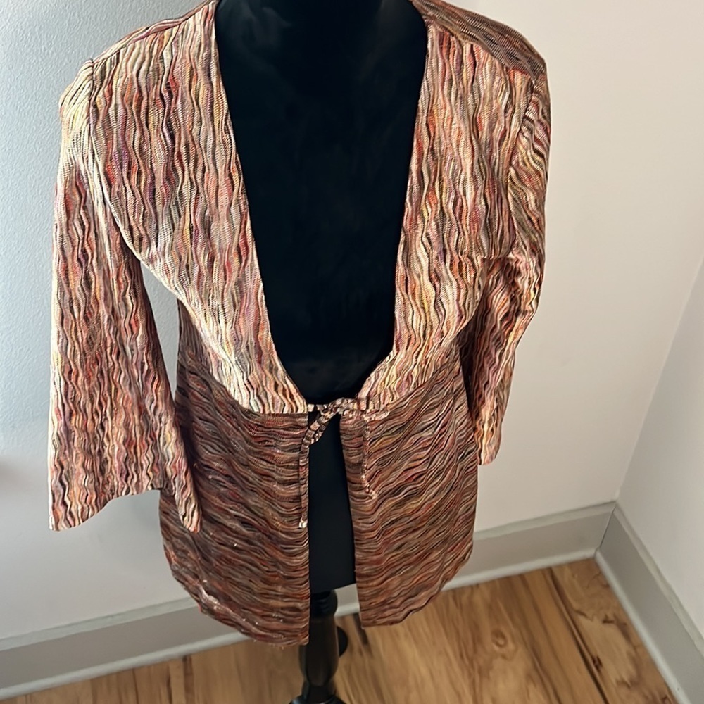 Chico’s marled retro look cover up light top bell sleeves tie front Sz S - Picture 2 of 8